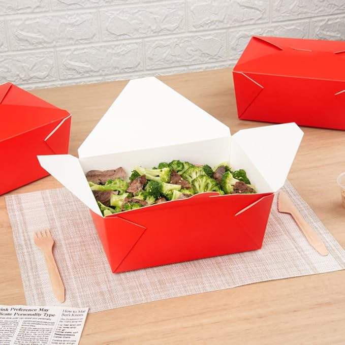 Disposable Lunch Box with Lockable Label Heat-resistant Red Paper Surface Oil-resistant Heat-proof and Cool-proof for Food Box