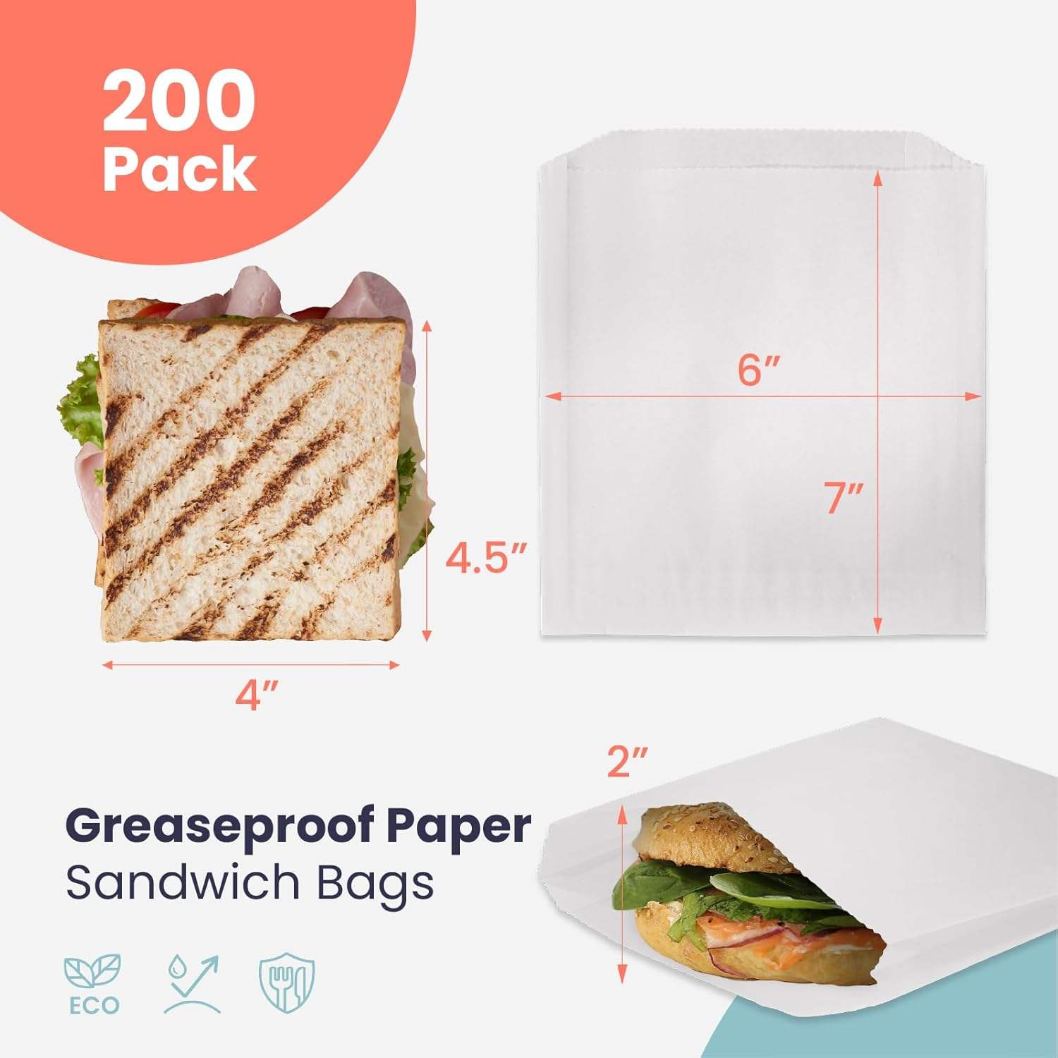 Greaseproof Paper Snack Bag Food Grade Pastry Bag Small Recyclable for Sandwich Cookies Custom Bread Bags