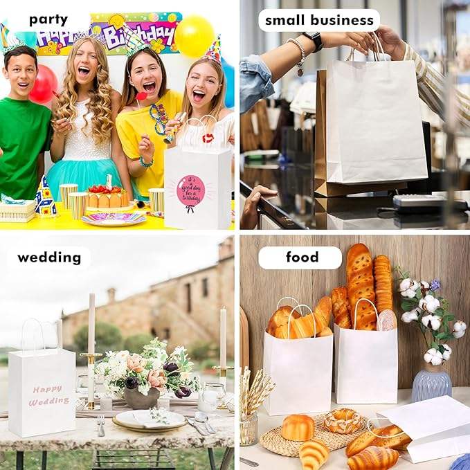 Customized Printing of White Paper Bags with Handles for Retail Celebration Activities and Business Use Shopping Bag