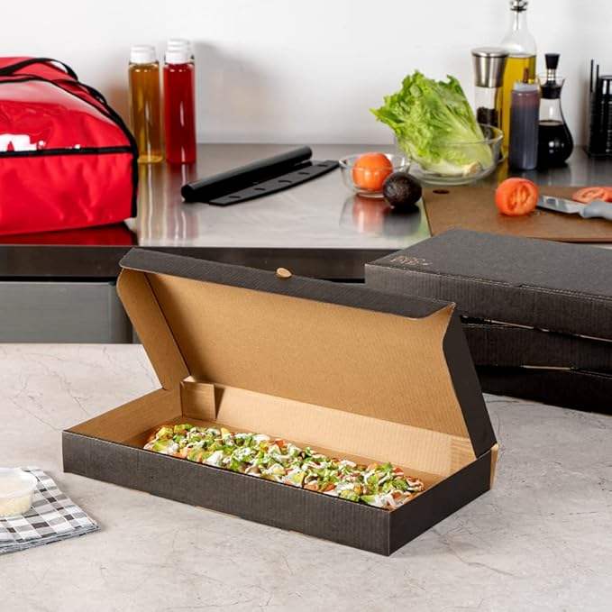 Disposable Takeaway Box Sturdy Corrugated Black Kraft Paper Pizza Box - Label Lock Custom Pizza Boxs