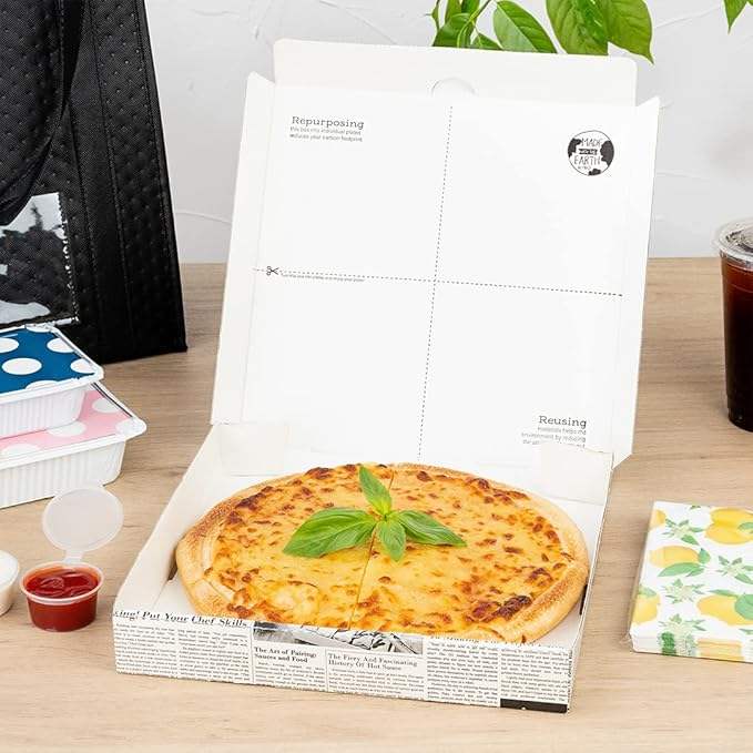 Corrugated Takeout Box - Newsprint and White Paper Takeout Box Oil Resistant Disposable Custom Pizza Boxs