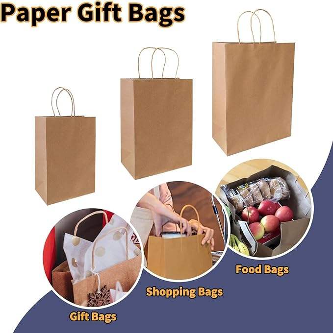 Brown Paper Gift Bag with Handle in Bulk Ideal for Shopping Birthdays Weddings Merchandise and Business Parties