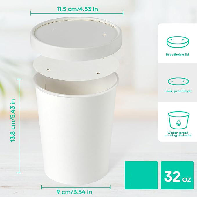 Paper Soup Container with Lid Disposable Food White Ice Cream Bowl Paper Food Storage Custom Paper Cups