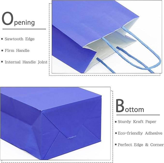 Luxury Royal Blue Medium Kraft Paper Bags with Handles for Packaging and Promotion-Blue Gift Bags with Royal Logo