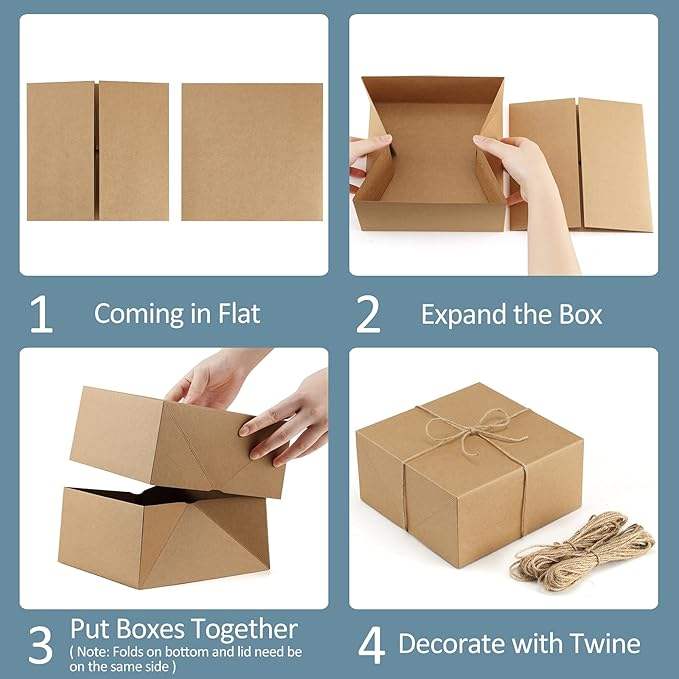 Premium 10-Pack Brown Kraft Paper Gift Boxes 2 Meters Hemp Rope Easy-to-Assemble Bridesmaid Proposal Christmas Gift Boxes Food