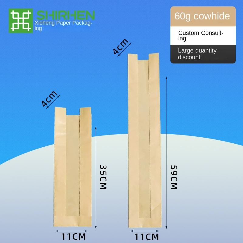 In Stock Long Baguette Kraft Paper Window Food Packaging Film Anti-Oil Caterpillar Bag Custom Bread Bags
