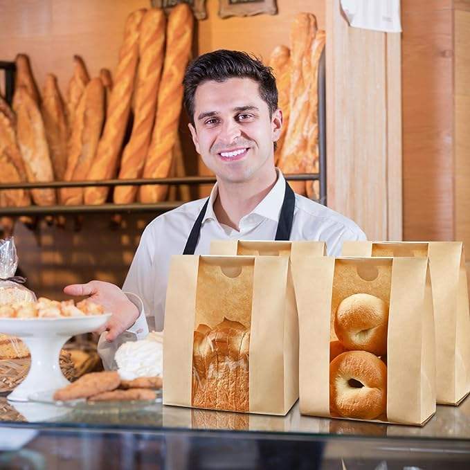 Windowed Toaster Bags Homemade Bread Bags for Baked Goods Storage with Label Sealing Stickers Custom Bread Bags
