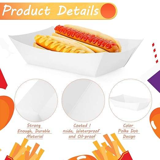 Food Trays Bulk Disposable Paper White Snacks Fast Food Carnival Holiday Party Gift Supplies Decoration (2LB)