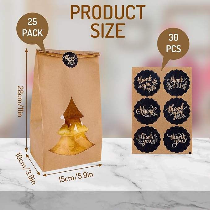 Christmas Paper Bread Bag with Window Kraft Paper Bread Storage Bags Labels Cookie Coffee Beans Custom Bread Bags