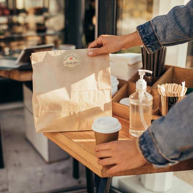 Custom Brown Paper Bread Bag Set Window for Baked Goods Storage Craft 40 Label Sealing Stickers Custom Bread Bags