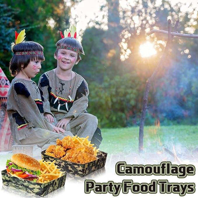 Large Food Paper Trays, 5 lb Deer Corn Chip Boat, Suitable for Children's Parties, Camo Themed Party Supplies (camo)