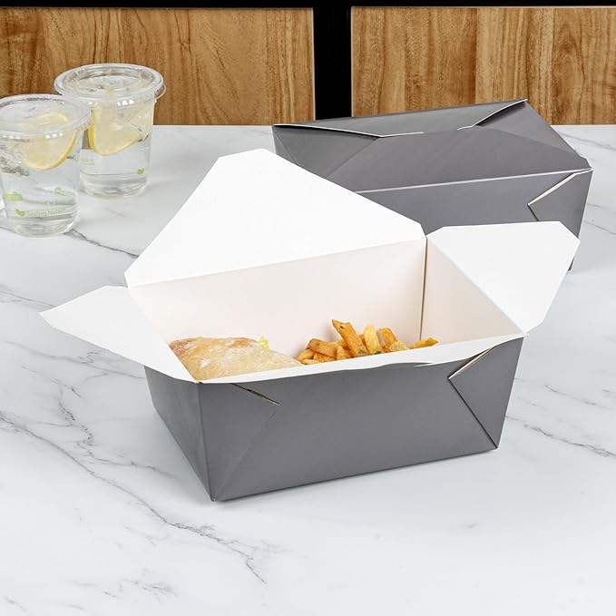 Lunch Box - Label Lock Closed Heat Resistant Grey Paper Disposable Lunch Box Oil Resistant to Hot and Cold Foods Food Box