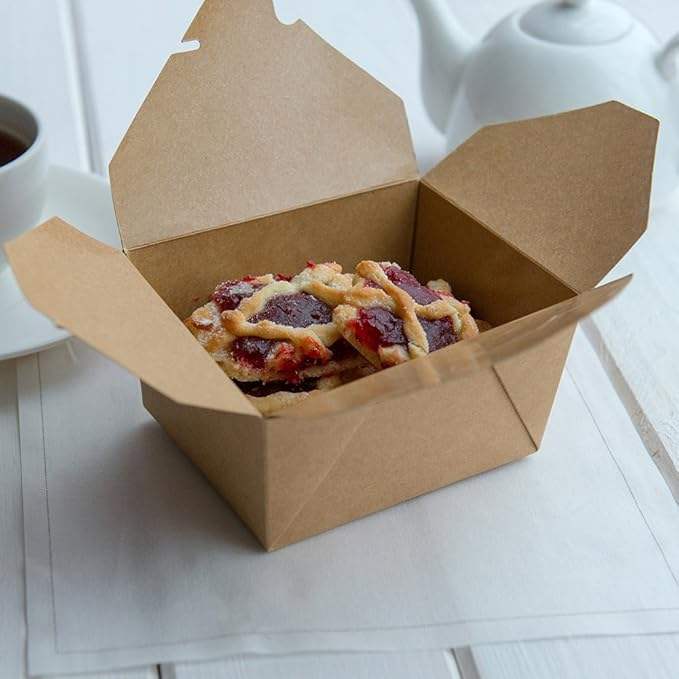 Box - Label Lock Closed Heat Resistant Kraft Paper Disposable Lunch Box Is Oil Resistant to Hot and Cold Foods Food Box