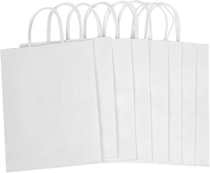 White Kraft Paper Bags with Handle for Birthdays Parties Retail and Gift Packaging Measuring for Candy Storage Shopping Bag