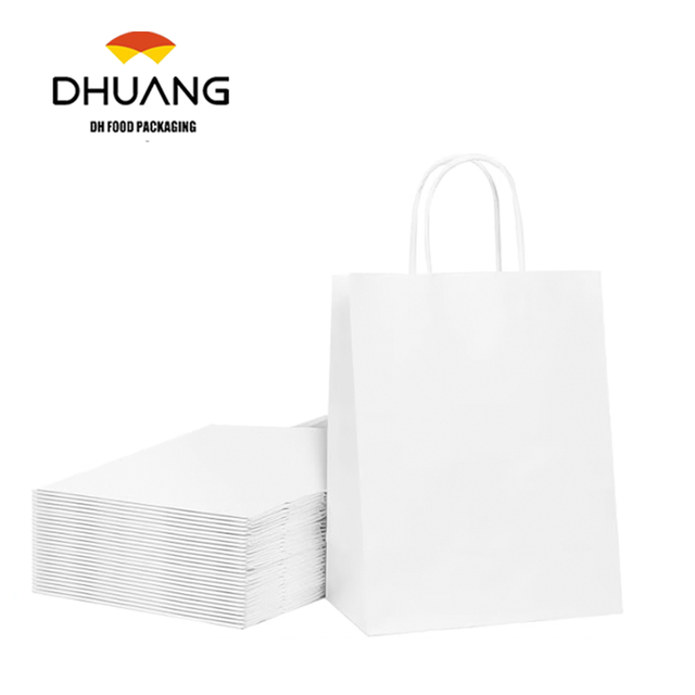 White Kraft Paper Bags with Handle for Birthdays Parties Retail and Gift Packaging Measuring for Candy Storage Shopping Bag