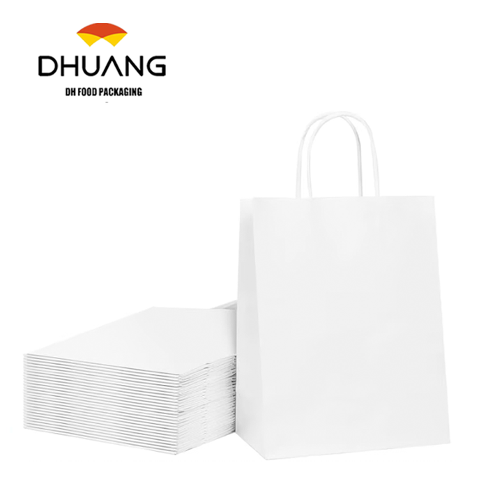 White Kraft Paper Bags with Handle for Birthdays Parties Retail and Gift Packaging Measuring for Candy Storage Shopping Bag