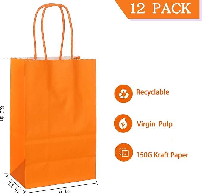 Small Orange Kraft Paper Gift Bags Handles Eco-Friendly Biodegradable for Craft Shoe Use Brown Kraft Material Shopping Bag