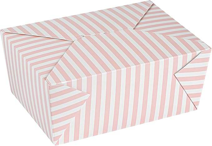 Durable Disposable Pink and White Striped Paper Takeout Container 98 oz Food Container for Takeout Food Box