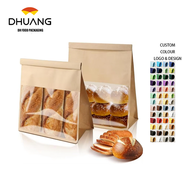 Paper Bread Bags with Windows Heat-Sealed Greaseproof Packaging for Pizza and Sugar Bread Bags Custom Bread Bags