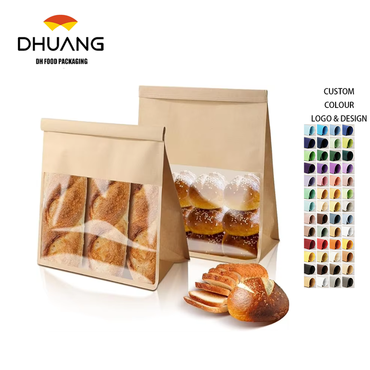Paper Bread Bags with Windows Heat-Sealed Greaseproof Packaging for Pizza and Sugar Bread Bags Custom Bread Bags