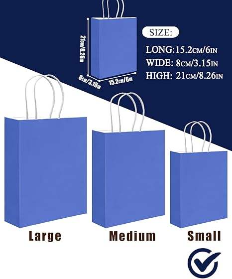 Bulk Small Size Kraft Paper Gift Bags with Handles 6 Different Blue Colors Multiple Uses for Gifts with Custom Logo Shopping Bag