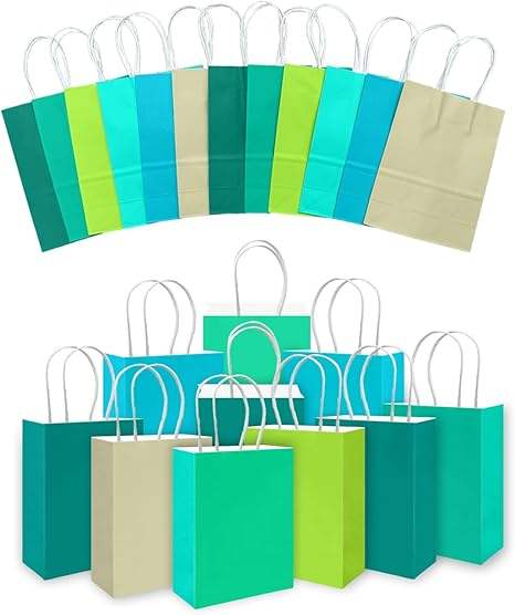 Small Kraft Paper Gift Bag with Handles Different Green Colors Multiple Uses with Custom Logo Shopping Bag