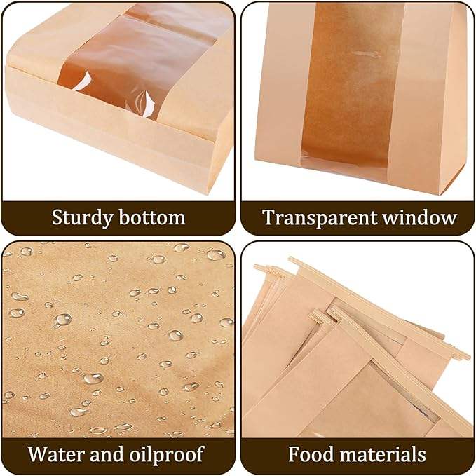 Bread Paper Bag with Window Wire Edge Suitable for Bread Food Storage Bags Biscuits Snacks Custom Bread Bags