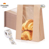 Windowed Kraft Paper Bread Bags With Tin Labels for Bread Sourdough for Baked Goods Custom Bread Bags