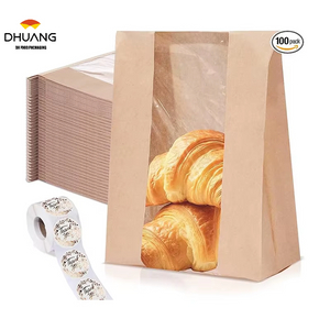 Windowed Kraft Paper Bread Bags With Tin Labels for Bread Sourdough for Baked Goods Custom Bread Bags