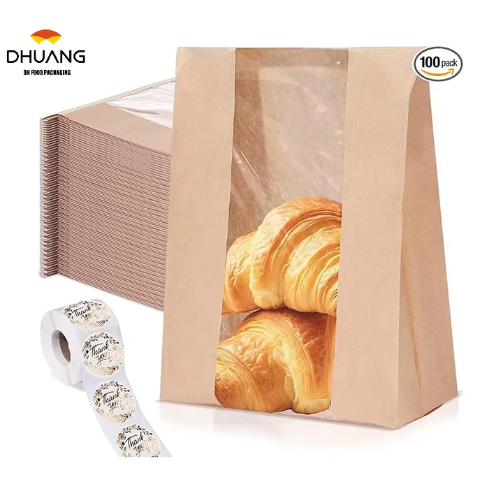 Windowed Kraft Paper Bread Bags With Tin Labels for Bread Sourdough for Baked Goods Custom Bread Bags