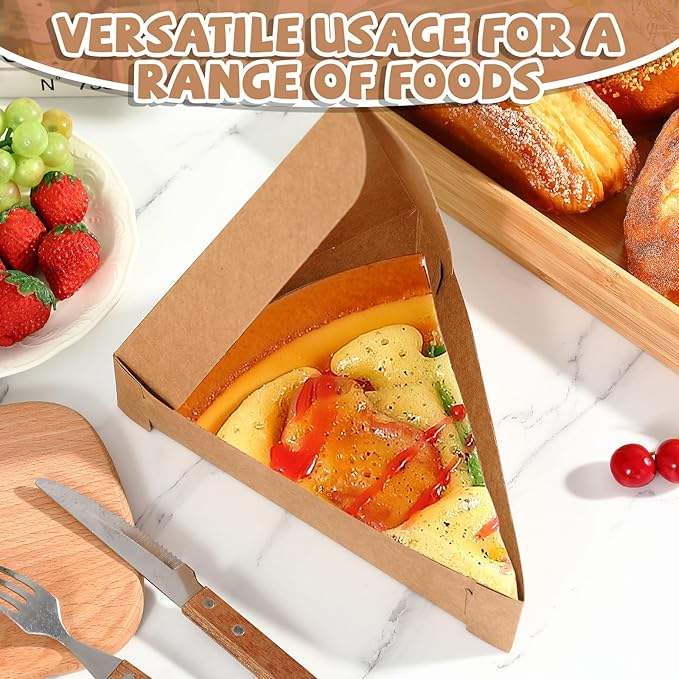 Pizza Box Bulk Disposable Wedge Tray Cardboard Triangle Single Slice Pizza Container Box (brown Paper) Custom Pizza Boxs