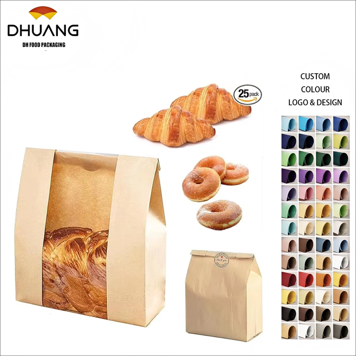 Bread Bag with Window Brown Paper Sourdough Toast Packaging Storage Food Bag Label Seal Sticker CUSTOM Bread Bags