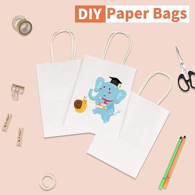 White Kraft Paper Bag Gift Bag Shopping Bag Party Retail Christmas Birthday Takeaway