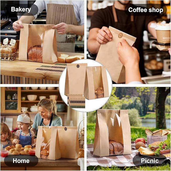 Toast Bag with Window with Metal Tin and Seal Sticker Baked Goods Packaging Storage Cookie Bag Custom Bread Bags