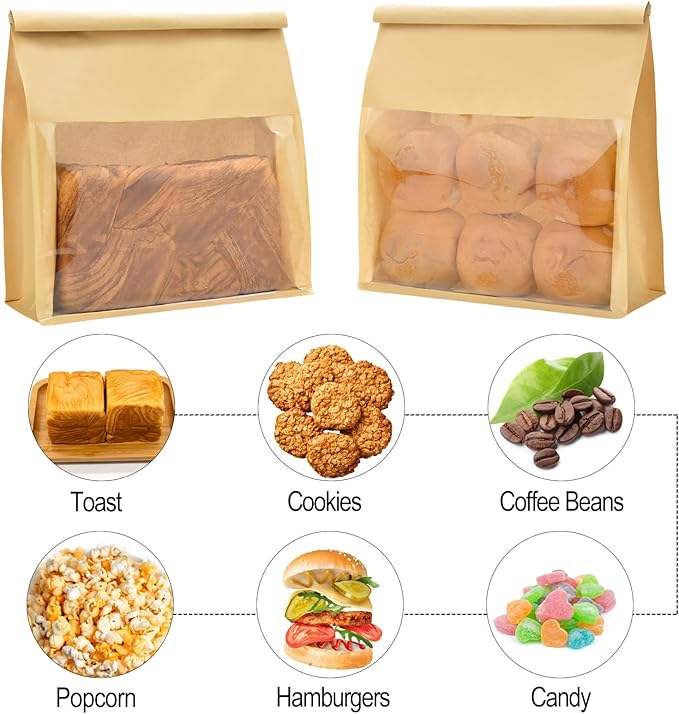 Windowed Bread and Toast Bag Paper Packaging Label Lock for Holding Bread CUSTOM Bread Bags