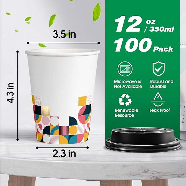 Disposable Coffee Cups With LidsTo Go Thickened Paper Cups for Beverage Coffee Tea Hot Chocolate Coffee Cup