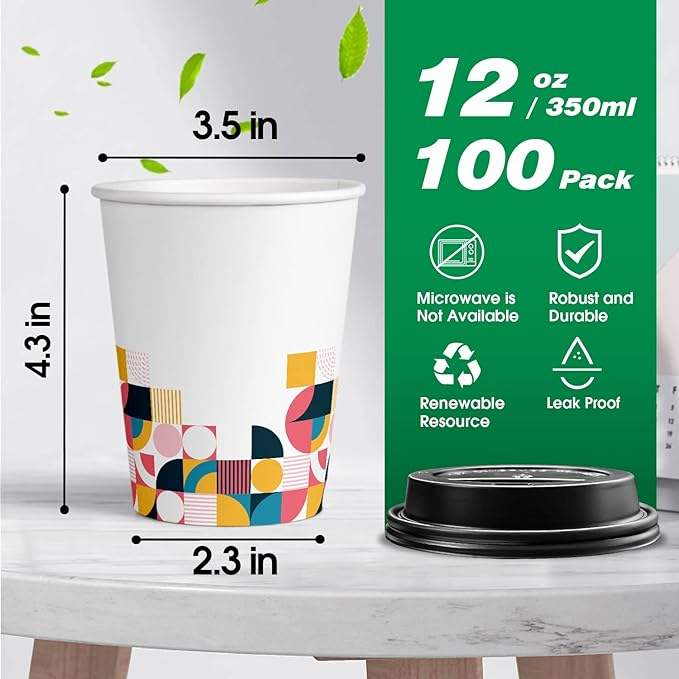 Disposable Coffee Cups With LidsTo Go Thickened Paper Cups for Beverage Coffee Tea Hot Chocolate Coffee Cup