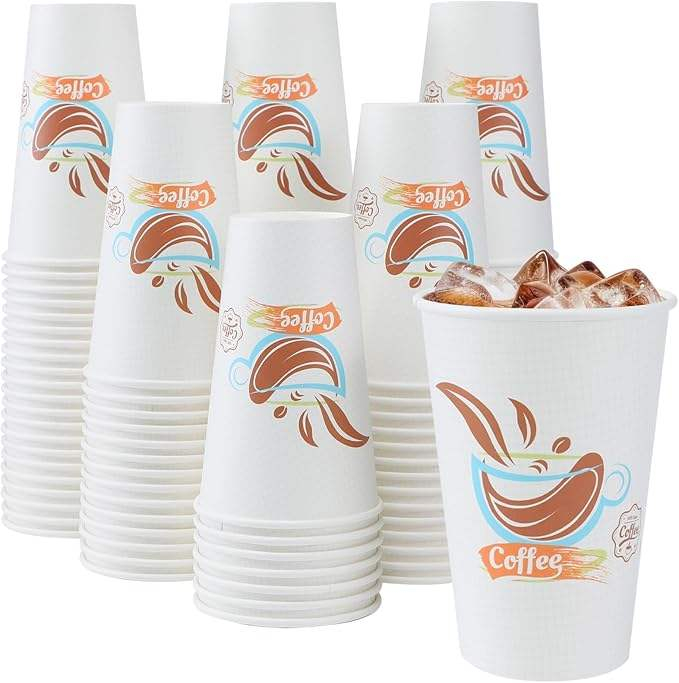 16 oz Paper Disposable Coffee Cups for Hot and Cold Drinks, Coffee Shops, Offices and Restaurants