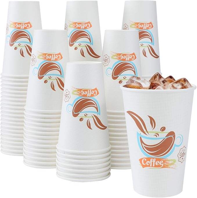 16 oz Paper Disposable Coffee Cups for Hot and Cold Drinks, Coffee Shops, Offices and Restaurants