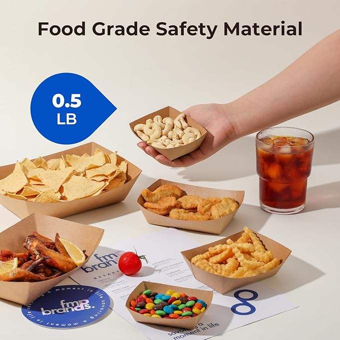 Paper Food Boat Heavy Duty Disposable Food Tray, Kraft Brown for Party Carnival, Oil Proof