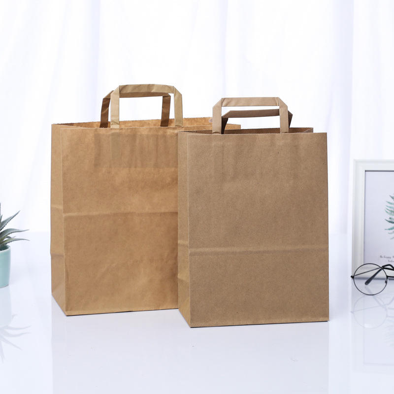 Cartoon Color Small Batch Flat Rope Kraft Paper Bag Thickened Tote for Milk Tea Take-Away Packing for Food Wholesale