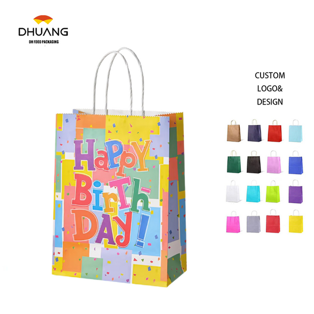 Cartoon Color Small Batch Flat Rope Kraft Paper Bag Thickened Tote for Milk Tea Take-Away Packing for Food Wholesale