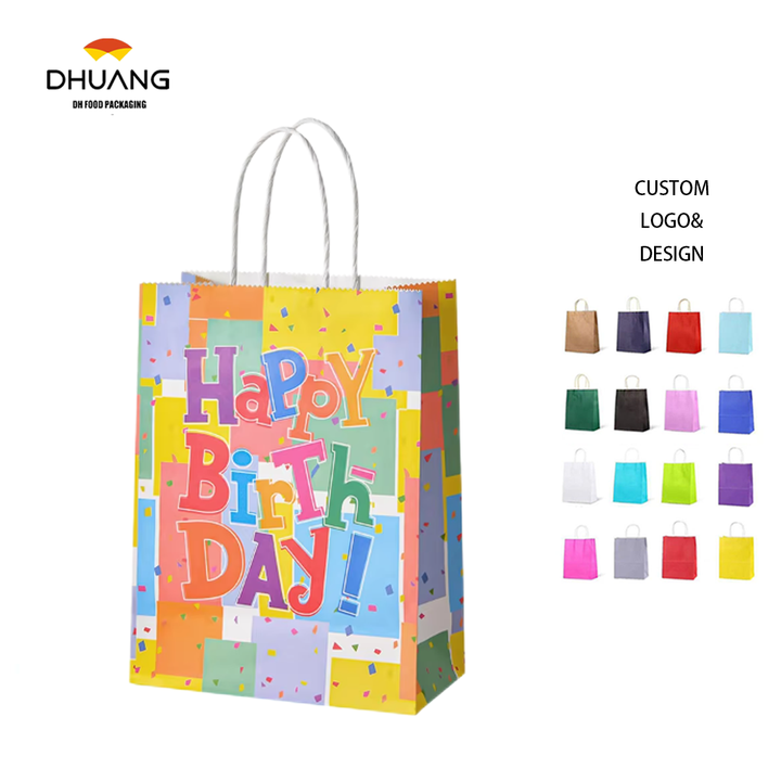 Cartoon Color Small Batch Flat Rope Kraft Paper Bag Thickened Tote for Milk Tea Take-Away Packing for Food Wholesale