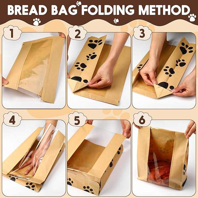 120 Large Bread Bags with Window 120 Sealable Sticker Clawed Yeast Paper Bread Bags for Baked Goods Custom Bread Bags