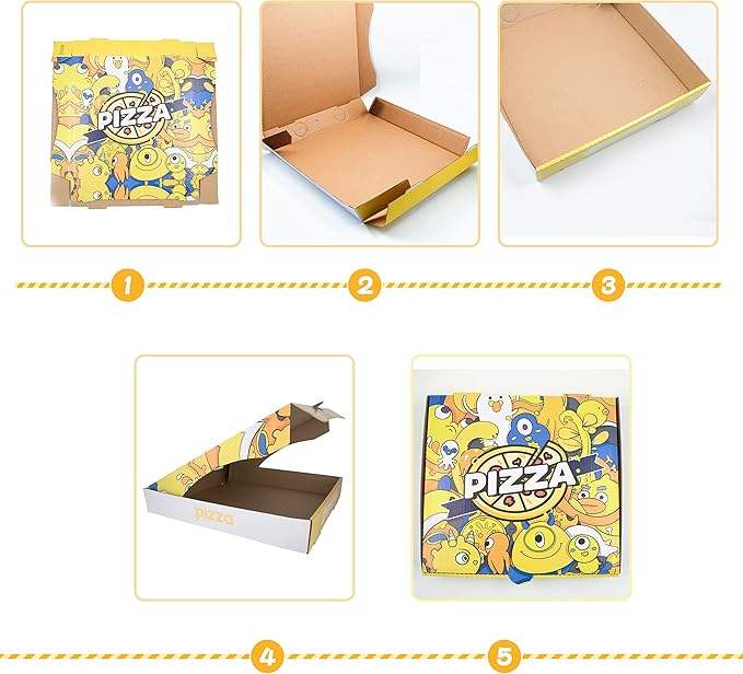 Pizza Box Takeout Protected Delivery Container Foldable Corrugated Cardboard square Carton Pattern Portable Custom Pizza Box