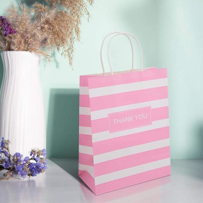 Recyclable Pink Kraft Paper Bag Custom Logo Gift Bag for Business Boutiques Parties and Weddings for Promotion Shopping Bag