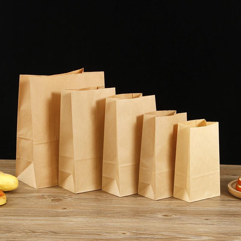 Thickened Food Kraft Paper Bag Customized square Bottom Bag Baking Takeaway Snacks Snack Laminating Oil-proof Storage Bag