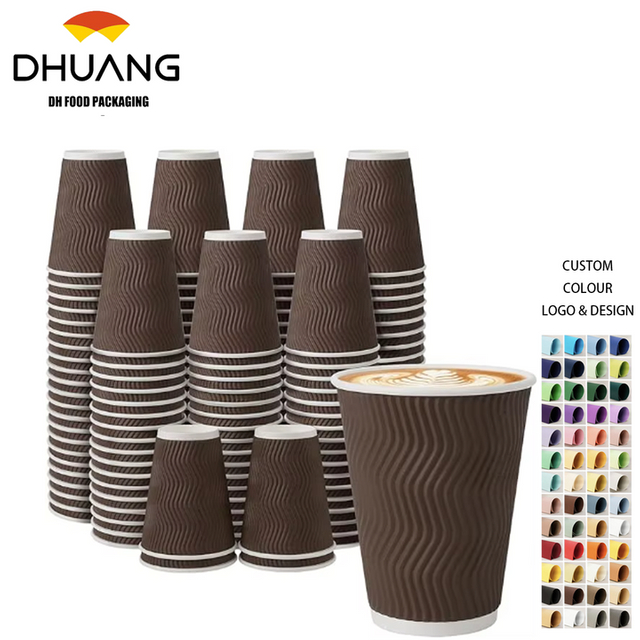 12 oz Disposable Coffee Cup, 100 Count Insulated Paper Cup, Corrugated Wall Design, Hot and Cold Drink Cup, Party, Travel