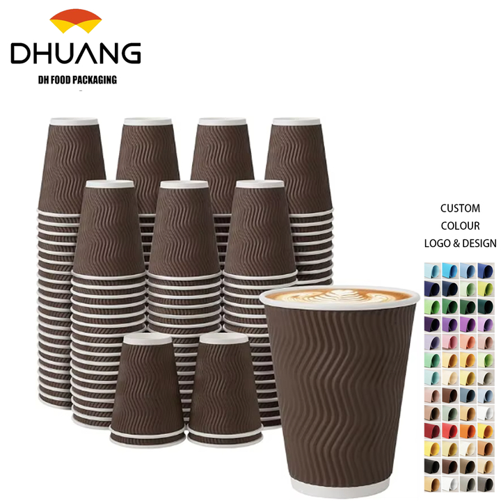 12 oz Disposable Coffee Cup, 100 Count Insulated Paper Cup, Corrugated Wall Design, Hot and Cold Drink Cup, Party, Travel