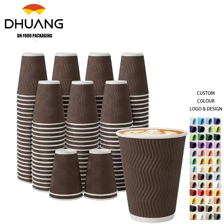 12 oz Disposable Coffee Cup, 100 Count Insulated Paper Cup, Corrugated Wall Design, Hot and Cold Drink Cup, Party, Travel